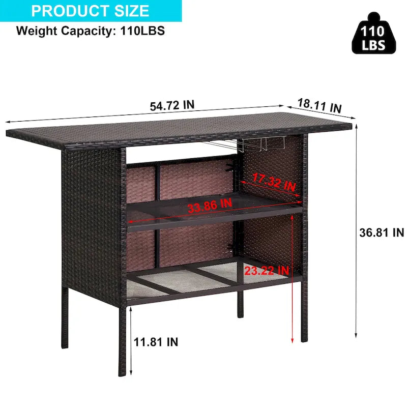 Outdoor Patio Rattan Bar Counter Table