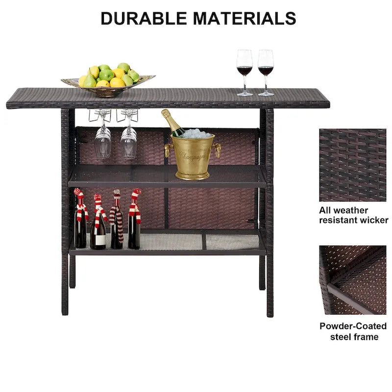 Outdoor Patio Rattan Bar Counter Table