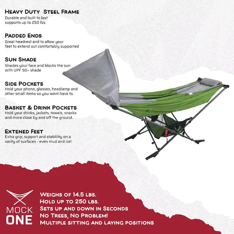 Compact Portable Folding Hammock with Stand Includes Carrying Wrap and Sun Shade