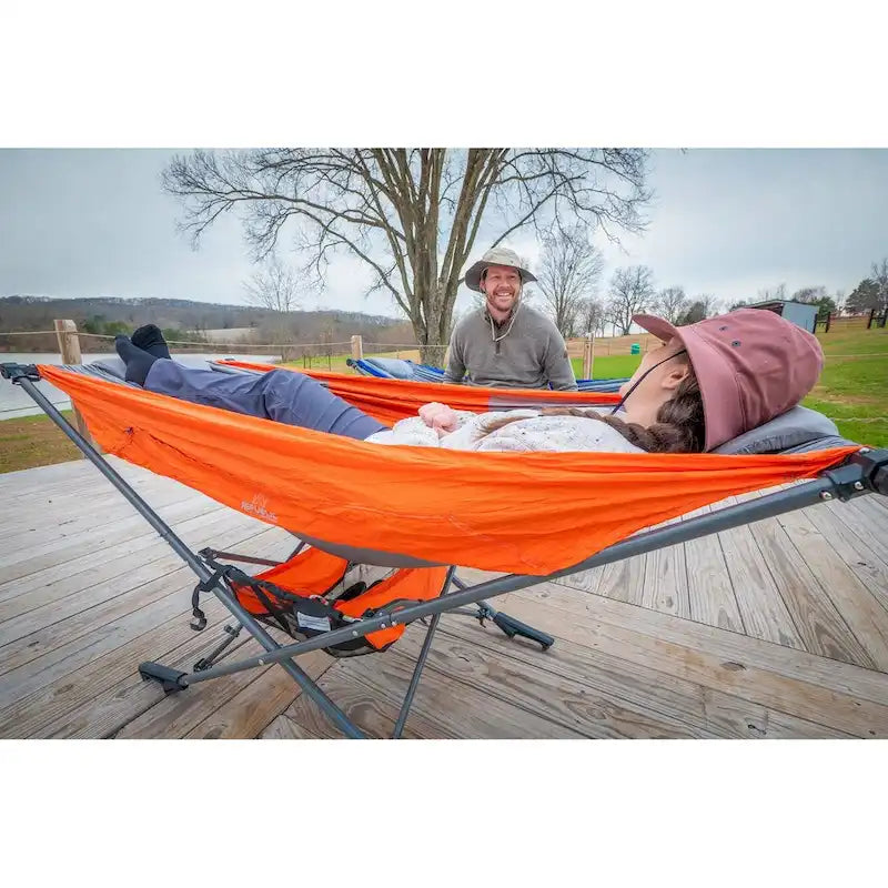 Compact Portable Folding Hammock with Stand Includes Carrying Wrap and Sun Shade