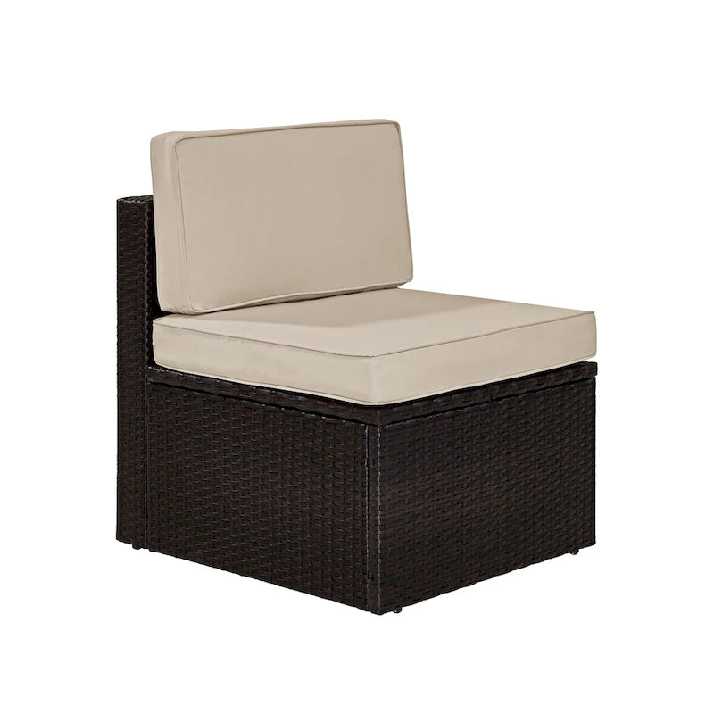 Palm Harbor Outdoor Wicker Center Chair In Brown With Sand Cushions - 30.5 H x 23 W x 26.5 D