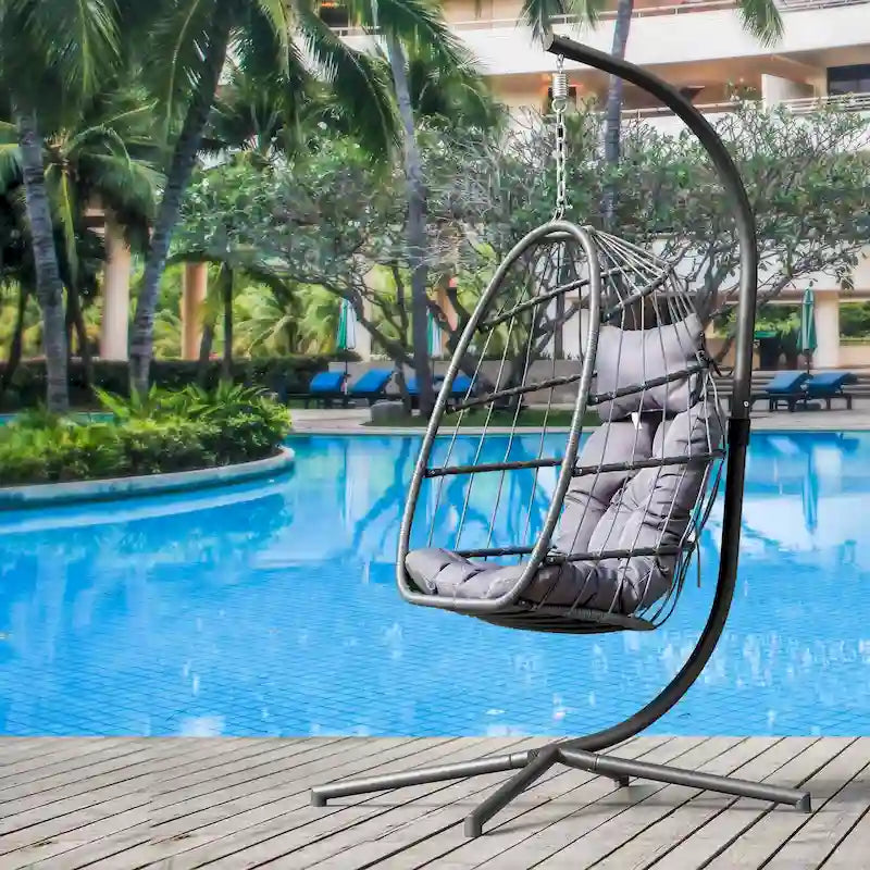 Egg Chair with Stand,Patio Rattan Wicker Hanging Swing,Indoor Outdoor - Egg Chair with Stand