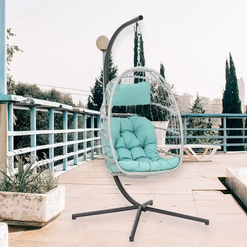 Egg Chair with Stand,Patio Rattan Wicker Hanging Swing,Indoor Outdoor - Egg Chair with Stand