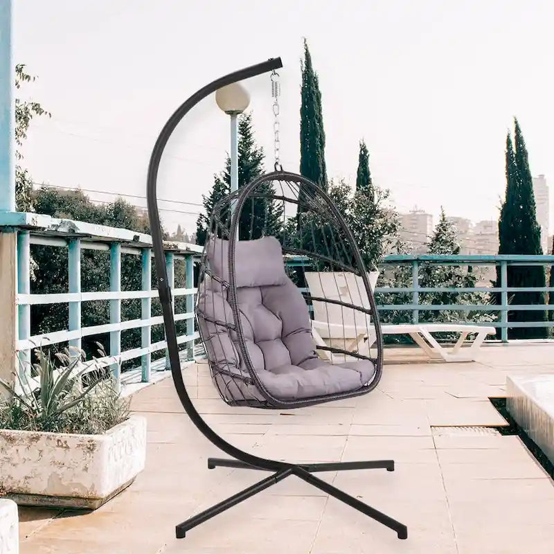 Egg Chair with Stand,Patio Rattan Wicker Hanging Swing,Indoor Outdoor - Egg Chair with Stand