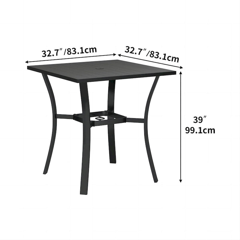 Outdoor 4-Person Patio Dining Set with Red Cushion Chairs, Metal Table