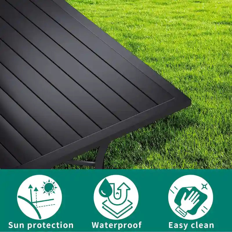 Outdoor 4-Person Patio Dining Set with Red Cushion Chairs, Metal Table