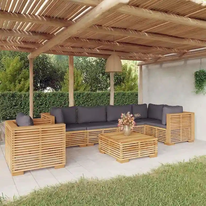 vidaXL 3 Piece Patio Lounge Set with Cushions Solid Wood Teak - 27.4  x 27.4  x 23.6