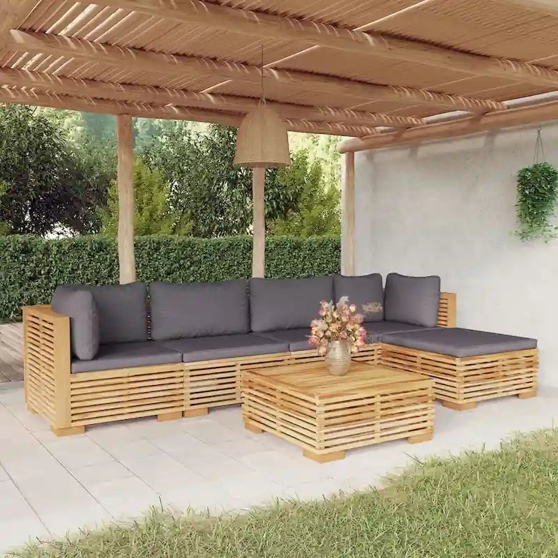 vidaXL 3 Piece Patio Lounge Set with Cushions Solid Wood Teak - 27.4  x 27.4  x 23.6