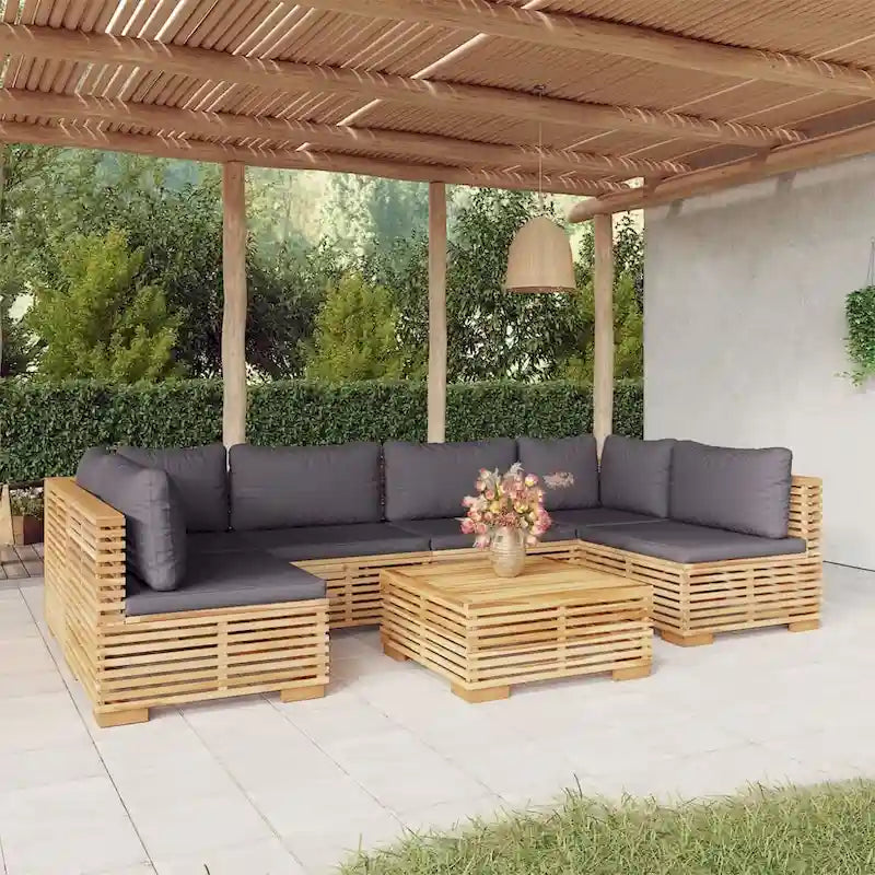 vidaXL 3 Piece Patio Lounge Set with Cushions Solid Wood Teak - 27.4  x 27.4  x 23.6
