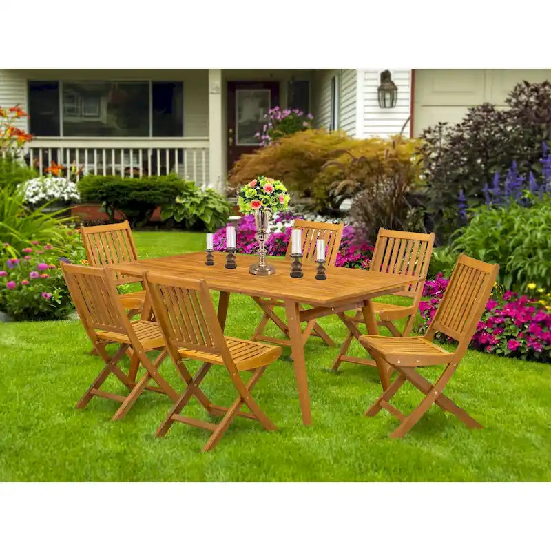 Outdoor Set - Chairs with Slatted Back and Rectangular Table with Wood 4 legs - Natural Oil Finish (Pieces Option) - 72