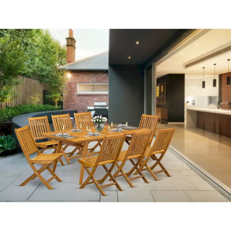 Outdoor Set - Chairs with Slatted Back and Rectangular Table with Wood 4 legs - Natural Oil Finish (Pieces Option) - 72