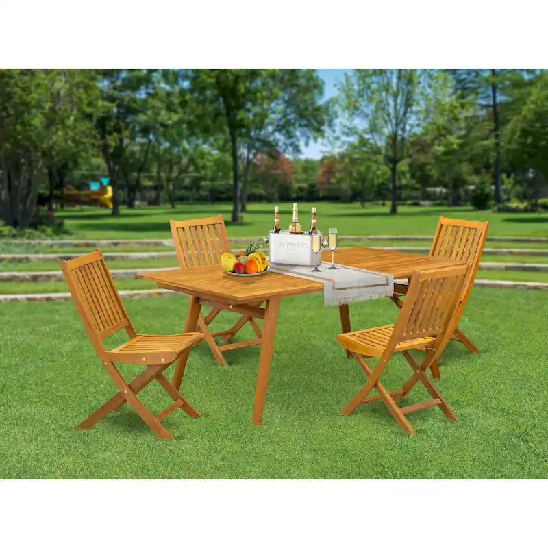 Outdoor Set - Chairs with Slatted Back and Rectangular Table with Wood 4 legs - Natural Oil Finish (Pieces Option) - 72