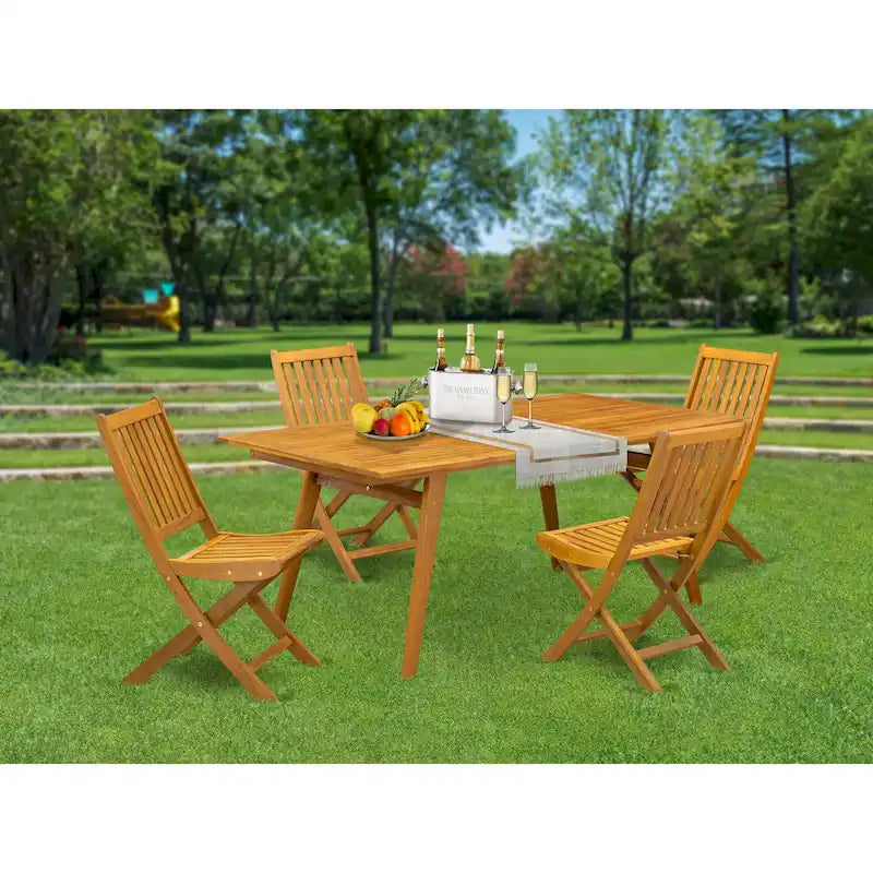 Outdoor Set - Chairs with Slatted Back and Rectangular Table with Wood 4 legs - Natural Oil Finish (Pieces Option) - 72