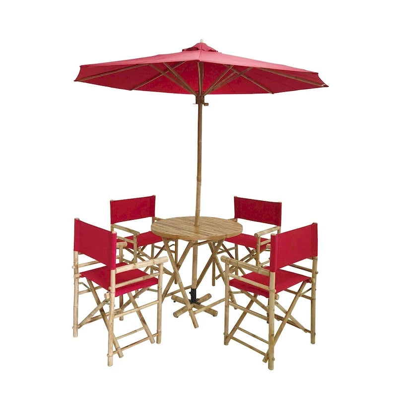 Salute 6-piece Bamboo Patio Set with Round Table and Umbrella by Havenside Home