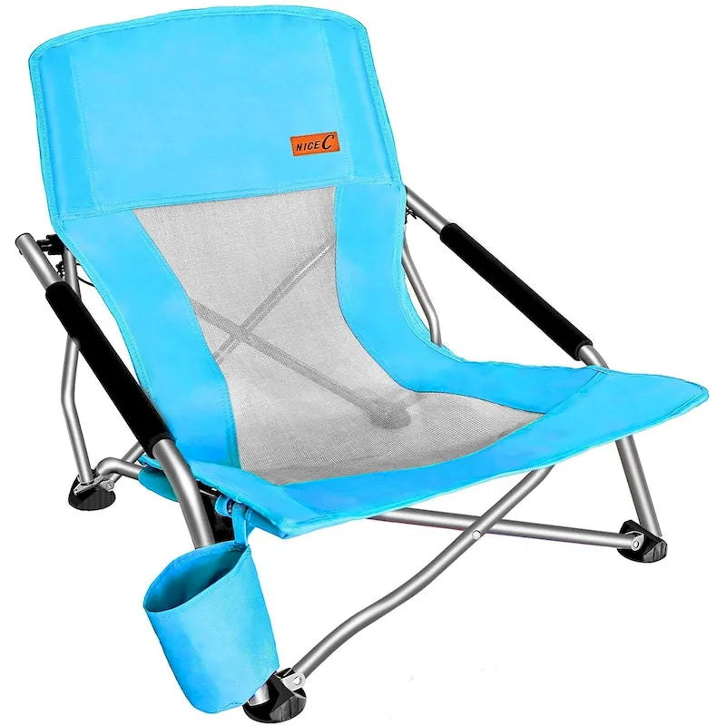 Low Beach Camping Folding Chair, Ultralight Backpacking Chair with Cup Holder & Carry Bag Compact & Heavy Duty Outdoor, Camping