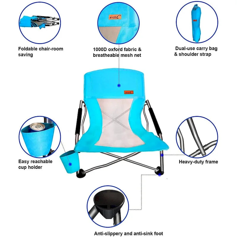 Low Beach Camping Folding Chair, Ultralight Backpacking Chair with Cup Holder & Carry Bag Compact & Heavy Duty Outdoor, Camping