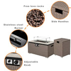 COSIEST 3-Piece Outdoor Wicker Cushioned Loveseat with Fire Pit Table Set