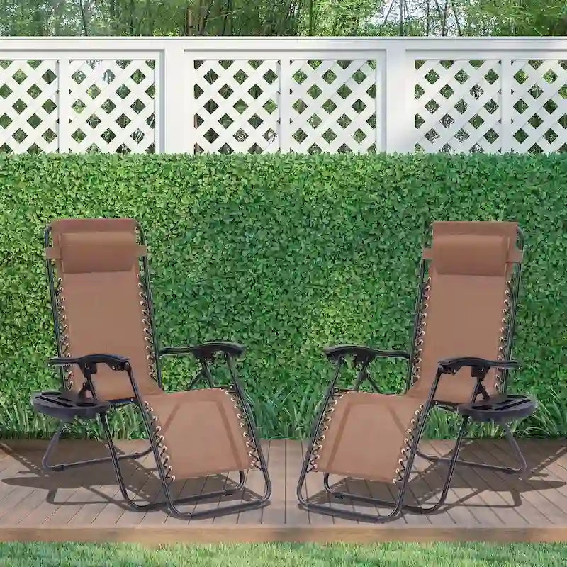 Set Of 2 Zero Gravity Chair, Patio Folding Lawn Outdoor Lounge Camp Reclining Lounge Chair for Poolside Backyard and Beach