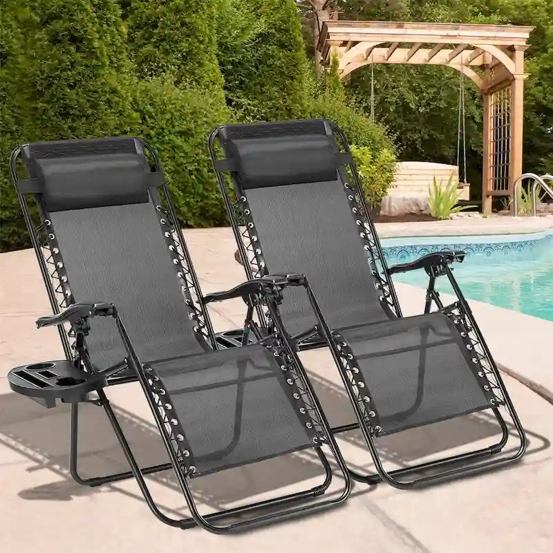 Set Of 2 Zero Gravity Chair, Patio Folding Lawn Outdoor Lounge Camp Reclining Lounge Chair for Poolside Backyard and Beach