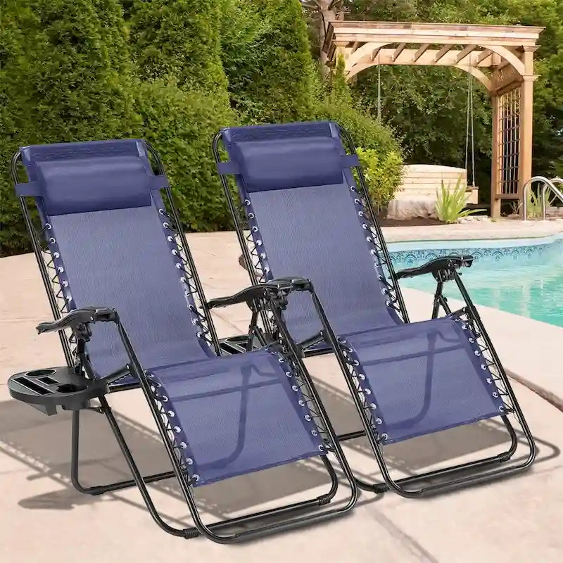 Set Of 2 Zero Gravity Chair, Patio Folding Lawn Outdoor Lounge Camp Reclining Lounge Chair for Poolside Backyard and Beach