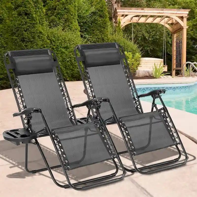 Set Of 2 Zero Gravity Chair, Patio Folding Lawn Outdoor Lounge Camp Reclining Lounge Chair for Poolside Backyard and Beach