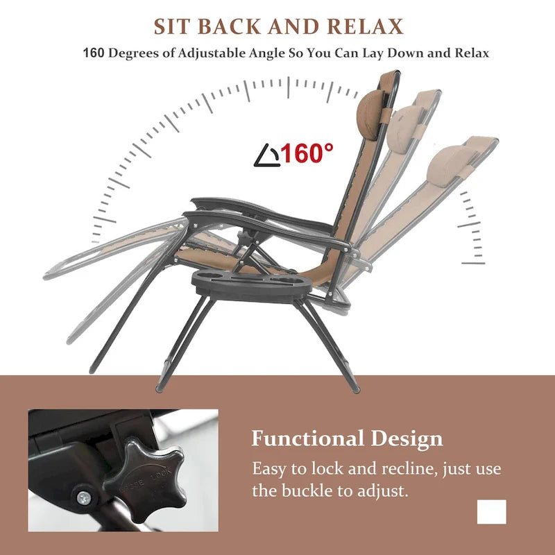 Set Of 2 Zero Gravity Chair, Patio Folding Lawn Outdoor Lounge Camp Reclining Lounge Chair for Poolside Backyard and Beach