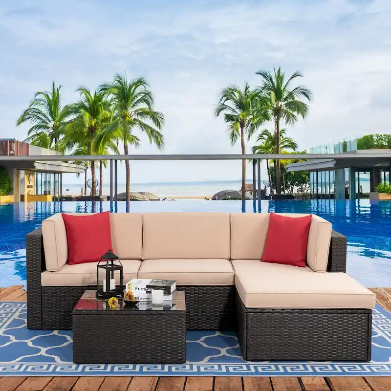 Futzca 5 Piece Patio Conversation Set,Wicker Outdoor Sofa