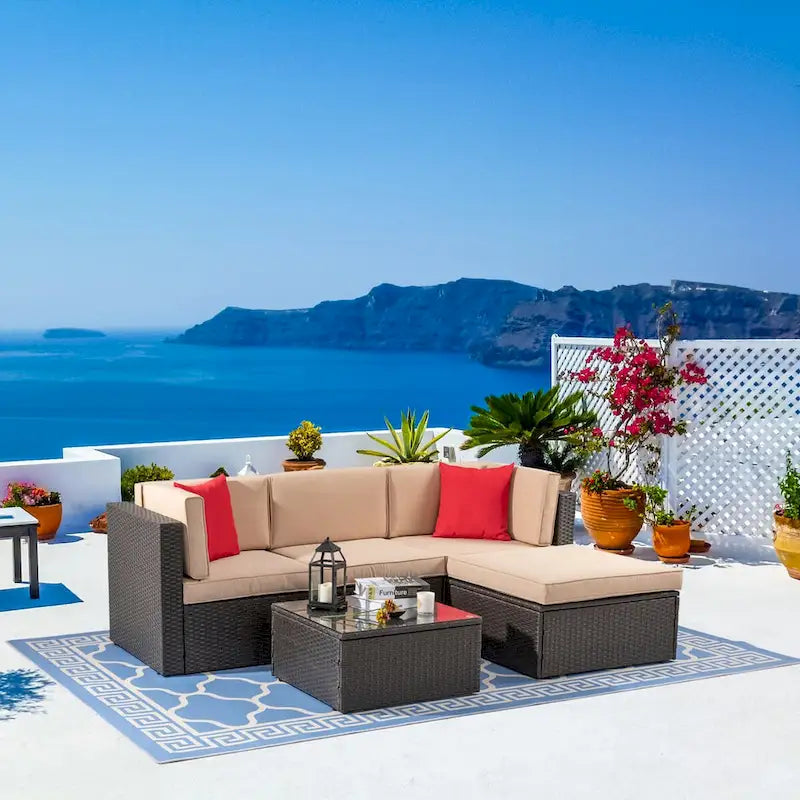 Futzca 5 Piece Patio Conversation Set,Wicker Outdoor Sofa