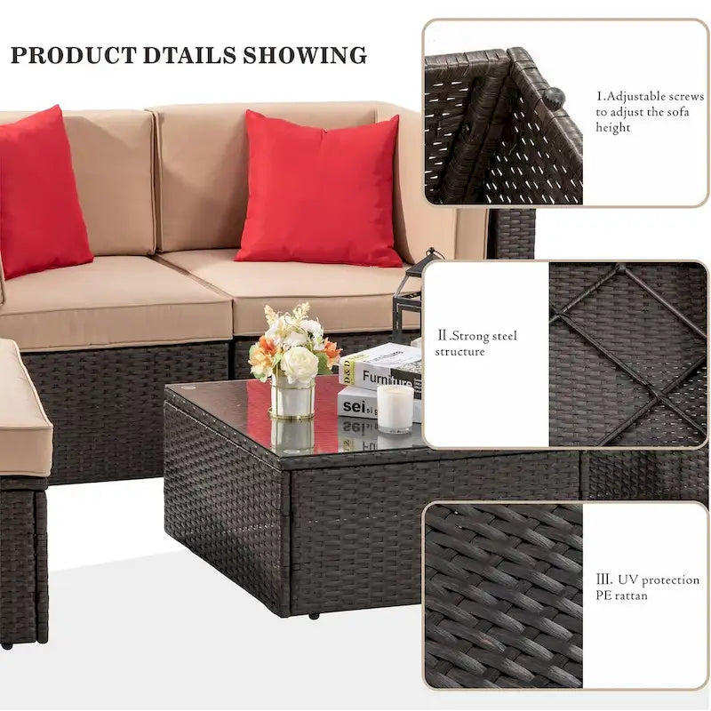 Futzca 5 Piece Patio Conversation Set,Wicker Outdoor Sofa