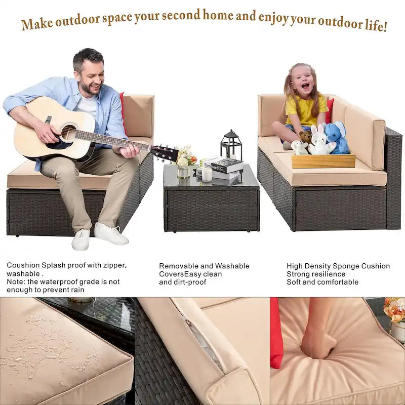 Futzca 5 Piece Patio Conversation Set,Wicker Outdoor Sofa