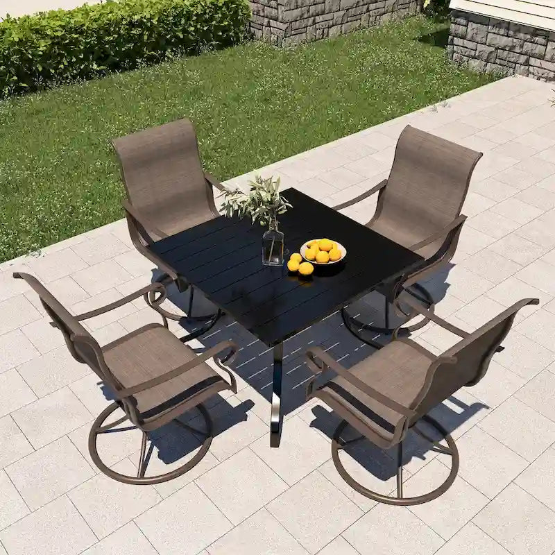 Outdoor 5 Piece Patio Swivel Chair Dining Table Set