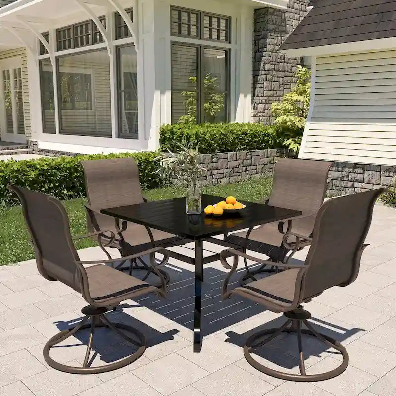 Outdoor 5 Piece Patio Swivel Chair Dining Table Set