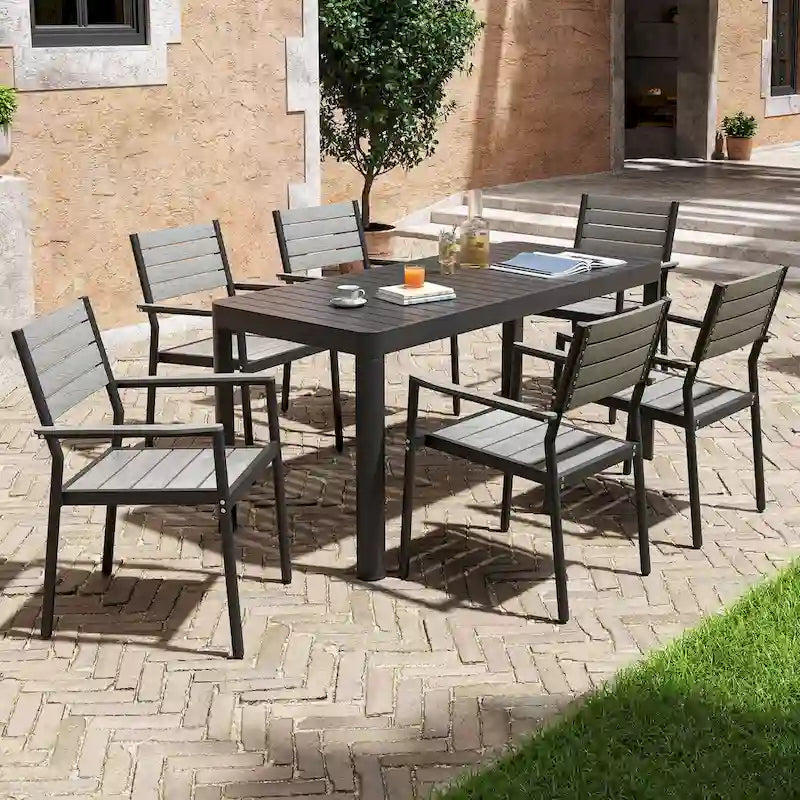 Outdoor 5/7-Piece Patio Aluminum Dining Set Stackable Chairs and Extendable Table