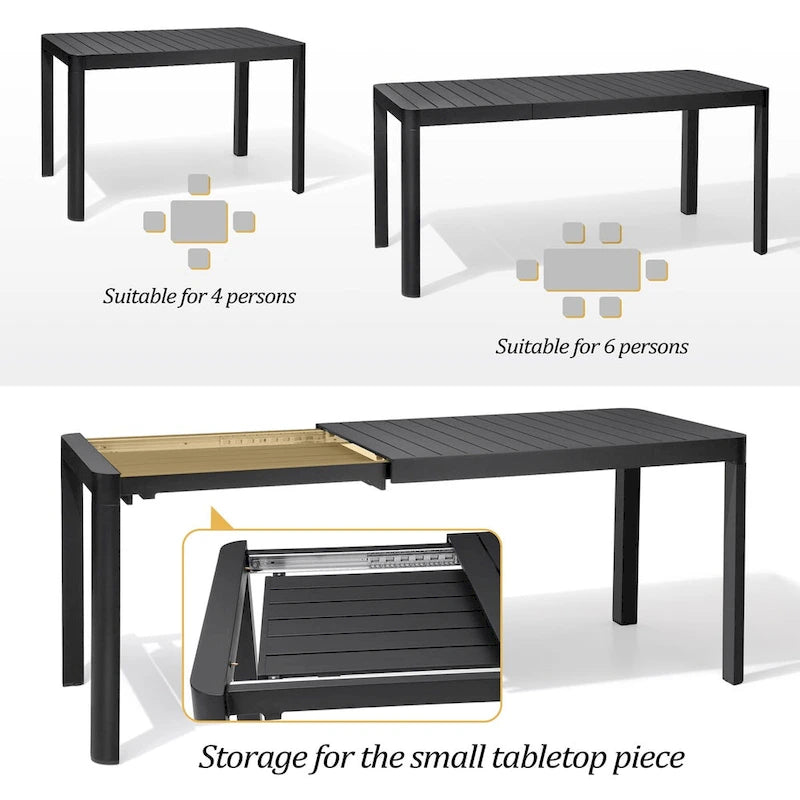 Outdoor 5/7-Piece Patio Aluminum Dining Set Stackable Chairs and Extendable Table