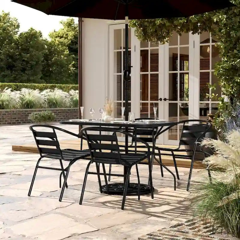 Commercial Patio Dining Set with Tempered Glass Top Table and 4 Chairs