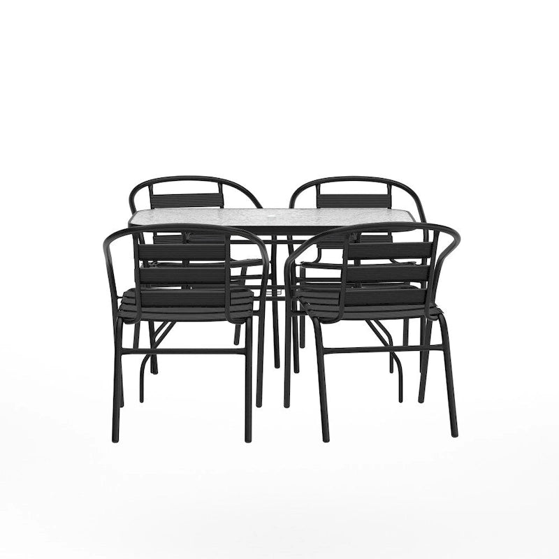 Commercial Patio Dining Set with Tempered Glass Top Table and 4 Chairs
