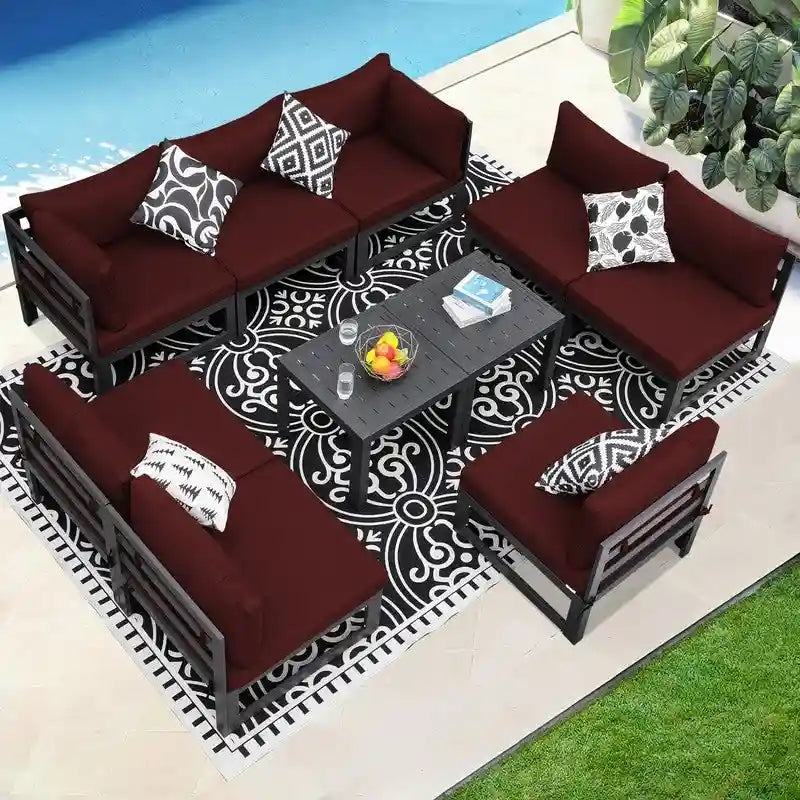 FINCATI Outdoor Aluminum Furniture Patio Sectional Sofa Set with Table