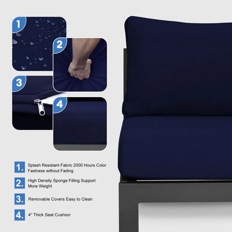 FINCATI Outdoor Aluminum Furniture Patio Sectional Sofa Set with Table