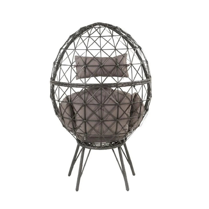 Patio Lounge Chair with Wicker Geometric Pattern, Black