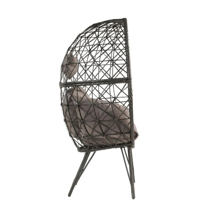 Patio Lounge Chair with Wicker Geometric Pattern, Black