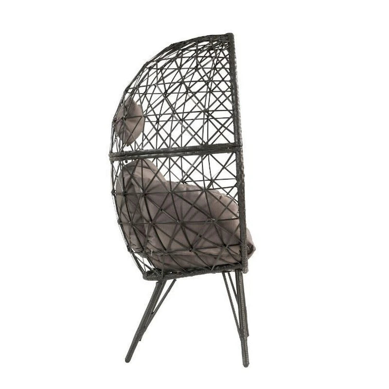 Patio Lounge Chair with Wicker Geometric Pattern, Black