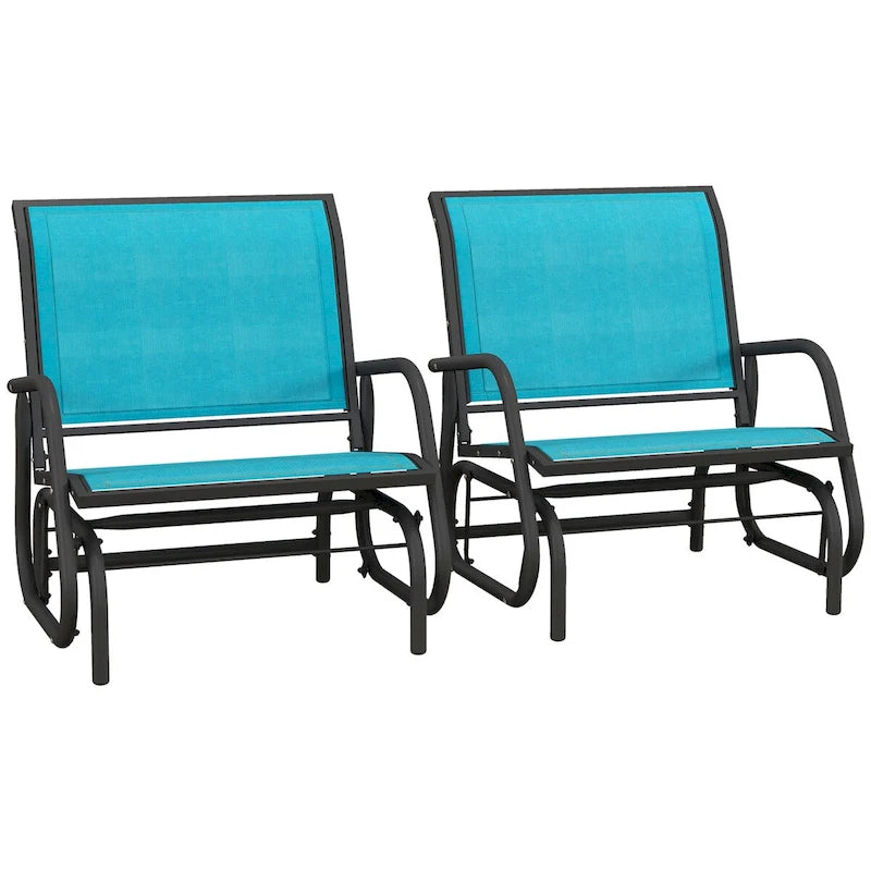 Porch Glider Set of 2,Metal Frame Swing Glider Chairs with Breathable Mesh Fabric,Curved Armrests and Steel Frame for Garden