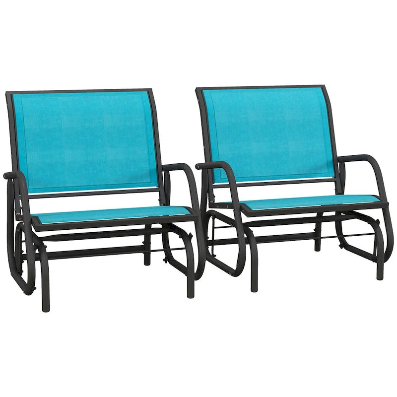 Porch Glider Set of 2,Metal Frame Swing Glider Chairs with Breathable Mesh Fabric,Curved Armrests and Steel Frame for Garden