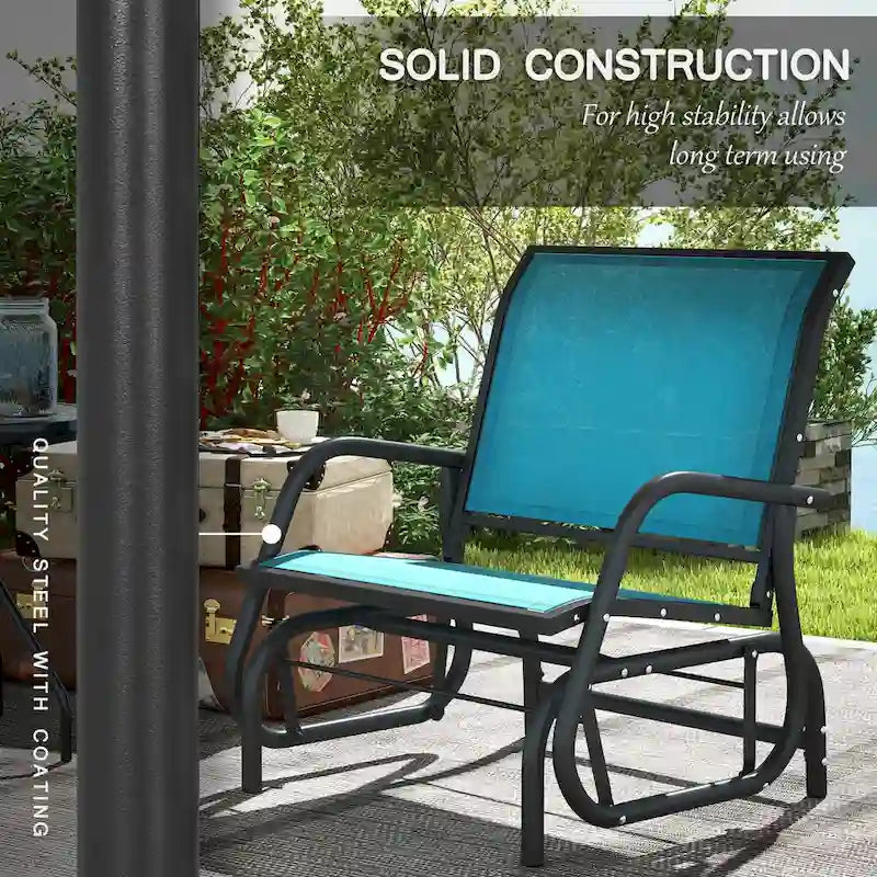 Porch Glider Set of 2,Metal Frame Swing Glider Chairs with Breathable Mesh Fabric,Curved Armrests and Steel Frame for Garden