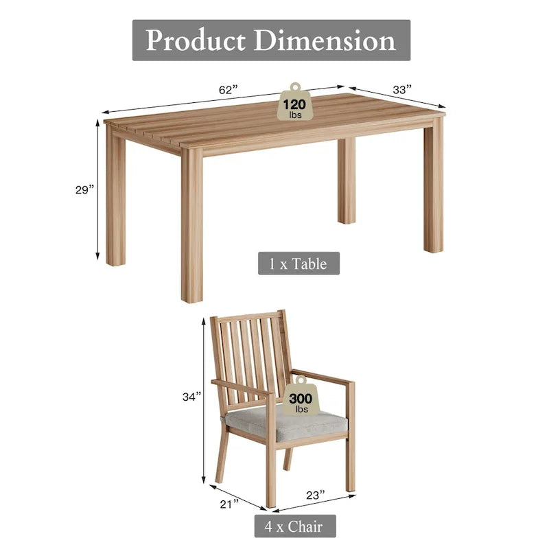 5 Pieces Patio Dining Sets Aluminum Outdoor Dining Table with 4 Chairs