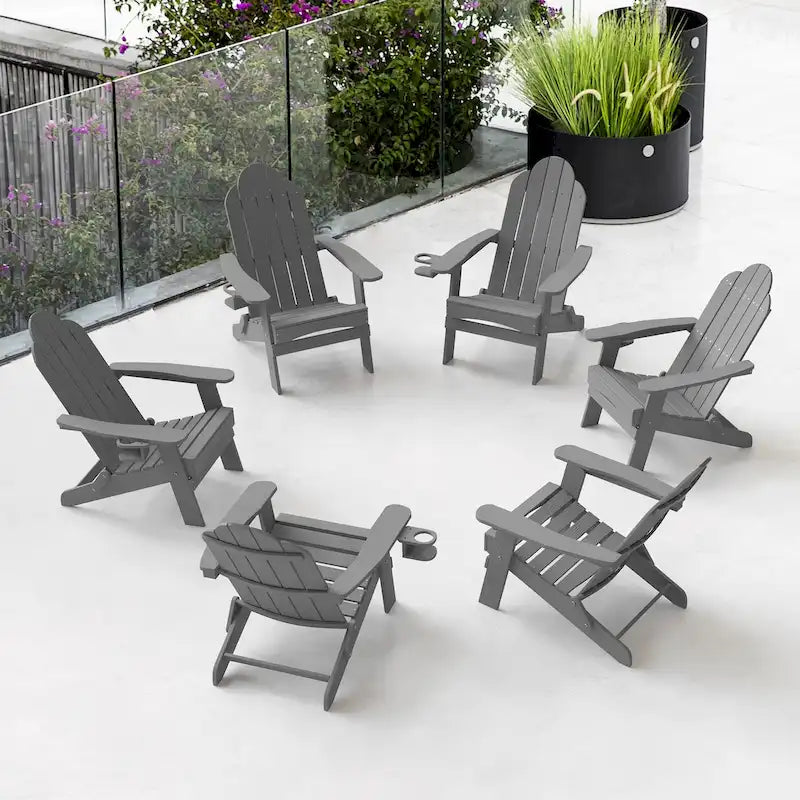 LUE BONA Foldable HDPS Weather Resistant Patio Adirondack Chairs With Cup Holder Set of 6 - 35 D x 30 W x 36.2 H