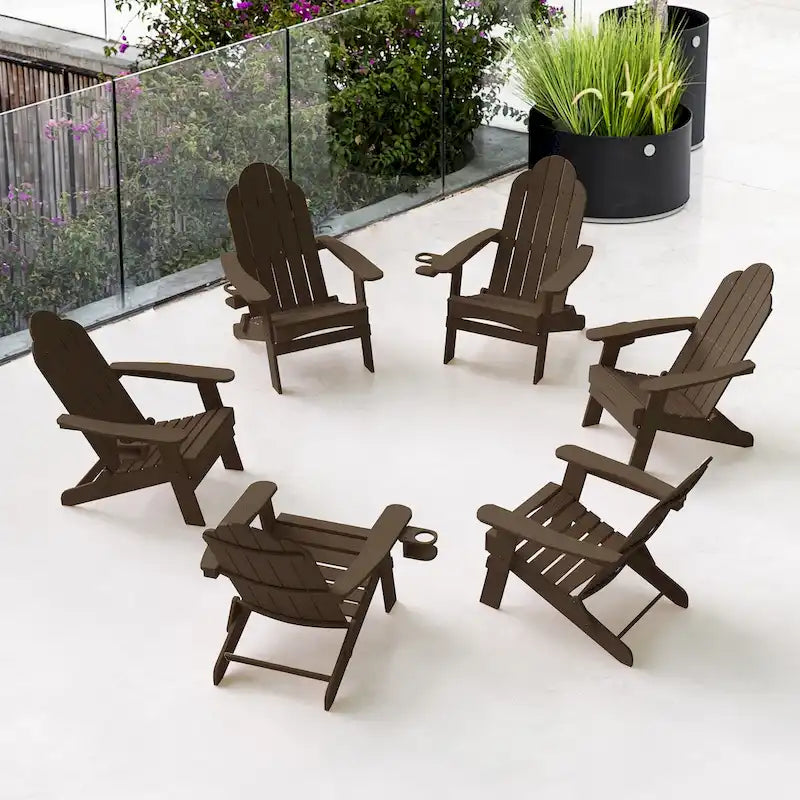 LUE BONA Foldable HDPS Weather Resistant Patio Adirondack Chairs With Cup Holder Set of 6 - 35 D x 30 W x 36.2 H
