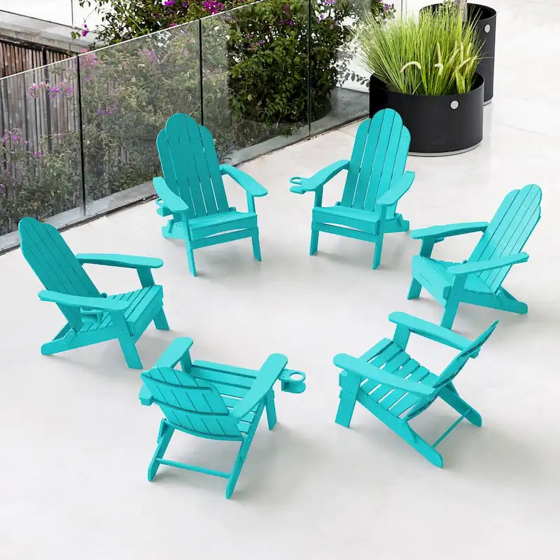 LUE BONA Foldable HDPS Weather Resistant Patio Adirondack Chairs With Cup Holder Set of 6 - 35 D x 30 W x 36.2 H