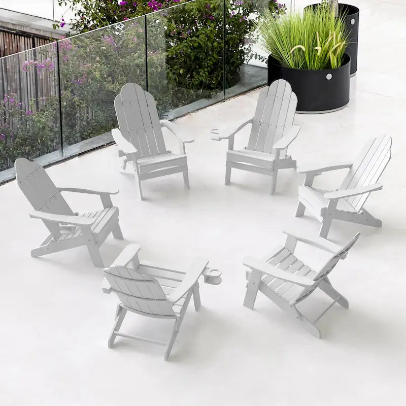 LUE BONA Foldable HDPS Weather Resistant Patio Adirondack Chairs With Cup Holder Set of 6 - 35 D x 30 W x 36.2 H