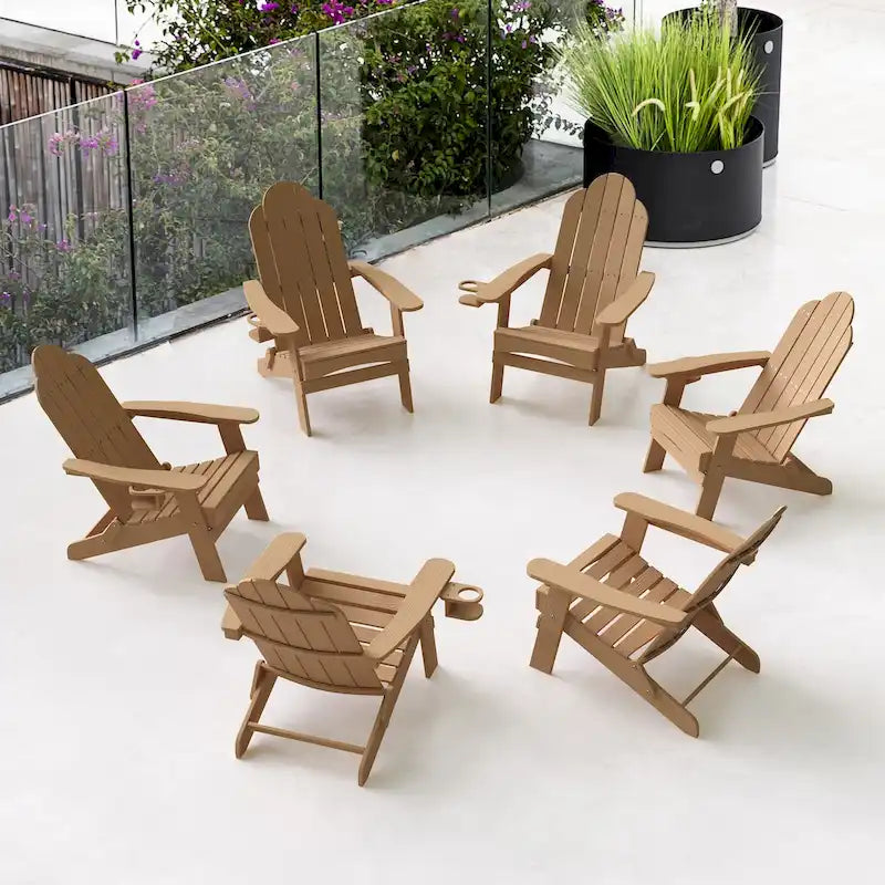 LUE BONA Foldable HDPS Weather Resistant Patio Adirondack Chairs With Cup Holder Set of 6 - 35 D x 30 W x 36.2 H